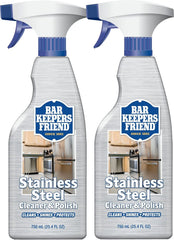 Bar Keepers Friend Stainless Steel Cleaner and Polish Spray (2 x 25.4 oz) Removes Oily Fingerprints, Hard Water Stains, Grime & Food Debris without Scratching or Dulling Appliances & Surfaces