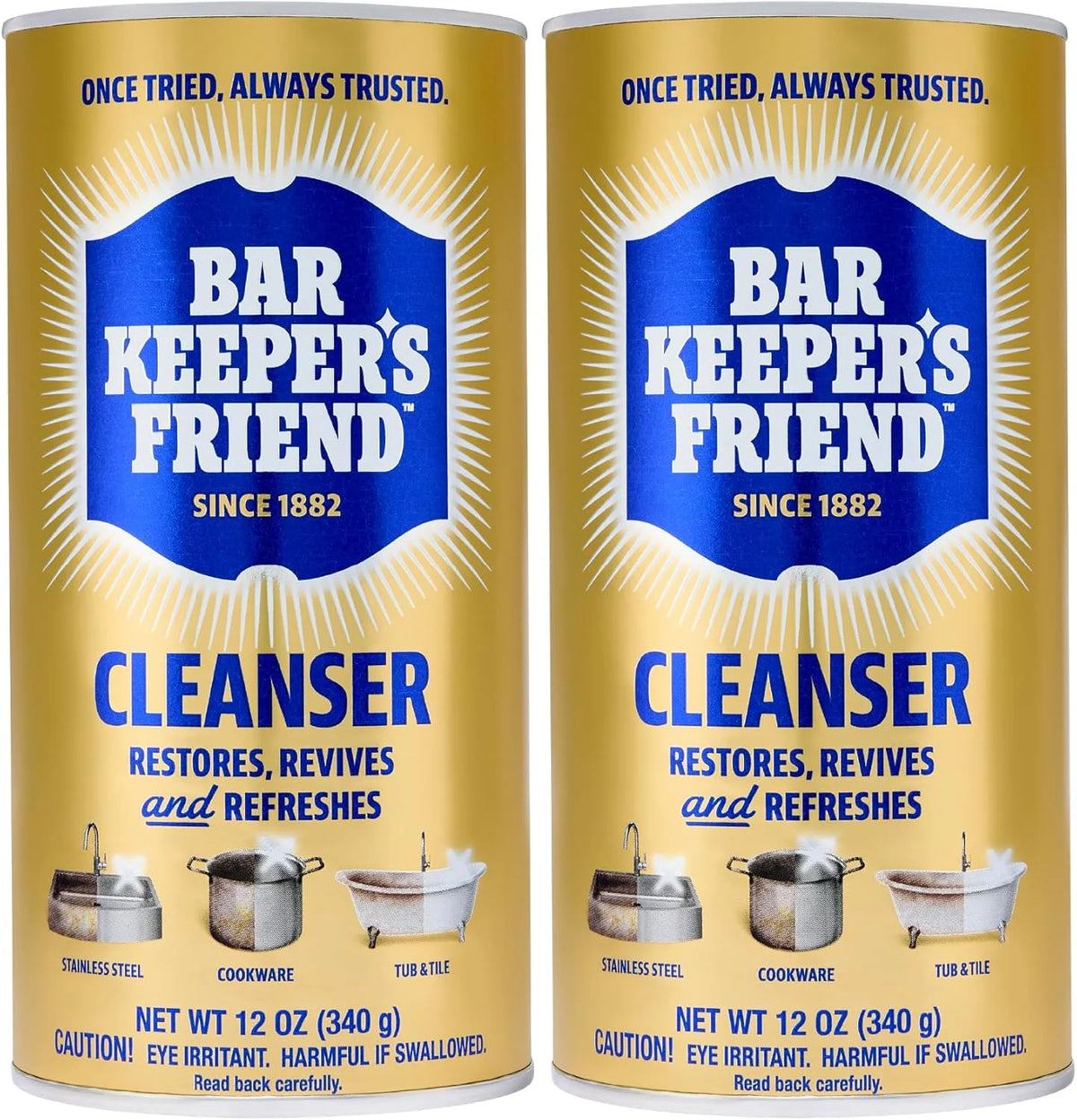 Bar Keepers Friend Powder Cleanser, 12 oz x 2, Multipurpose Cleaner, Degreaser & Remover for Burnt Stainless Steel Pots and Pans, Rust Stains, Hard Water Deposits & Soap Scum